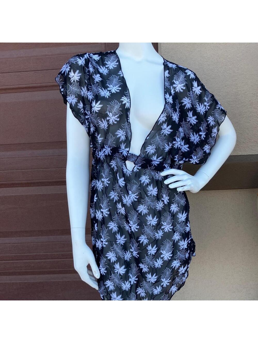 NWT Miken Swim Sheer Black & White Floral Swim Coverup